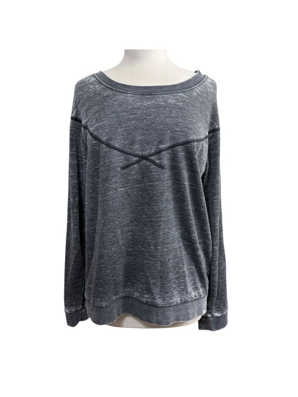 Honeydew Womens 1X Dark Gray Distressed Washed Long Sleeve Crewneck Sweatshirt